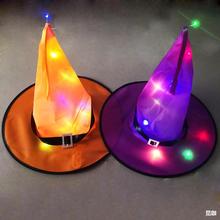 万圣节帽子 鬼节派对装饰道具LED发光巫婆帽魔法师女巫帽巫师帽