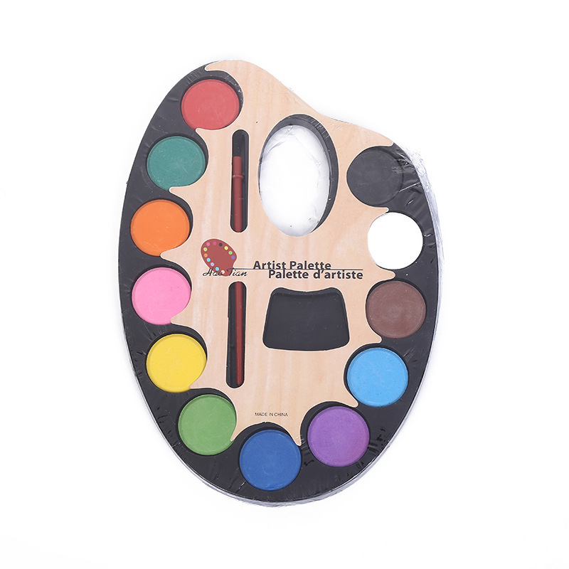 12-Color Large, Medium and Small Horseshoe Solid Watercolor Pressed Powder Oval Palette Powder Cake Children Solid Watercolor