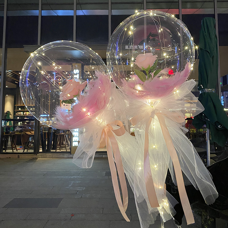 Bounce Ball Luminous Balloon Bouquet Roses 520 Qixi Valentine's Day Night Market Street Selling Land Push Stall Wholesale