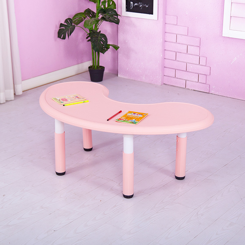 Children's Moon Table and Chair Set Kindergarten Plastic Table Home Baby Game Toy Table Arc Crescent Table Lifting