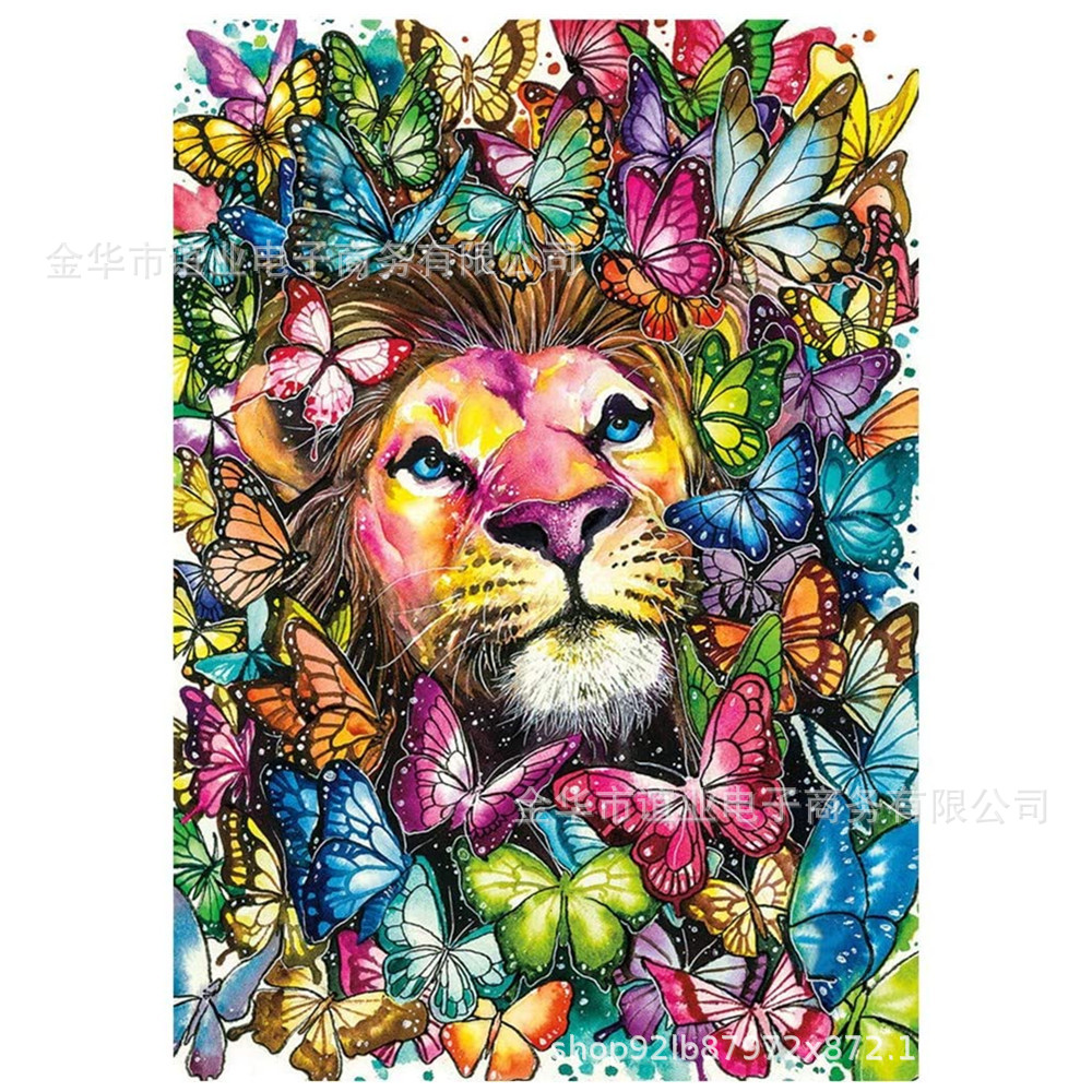 跨境专供5d钻石画狮子蝴蝶diy圆钻装饰画刺绣家居工艺品厂家直供