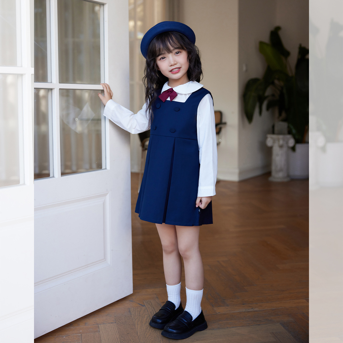 Children's Preppy Style Dress 2024 Spring and Autumn Japanese Kindergarten Jk Uniform Vest Skirt Short Sleeve Shirt Two-Piece Set Baby Clothes