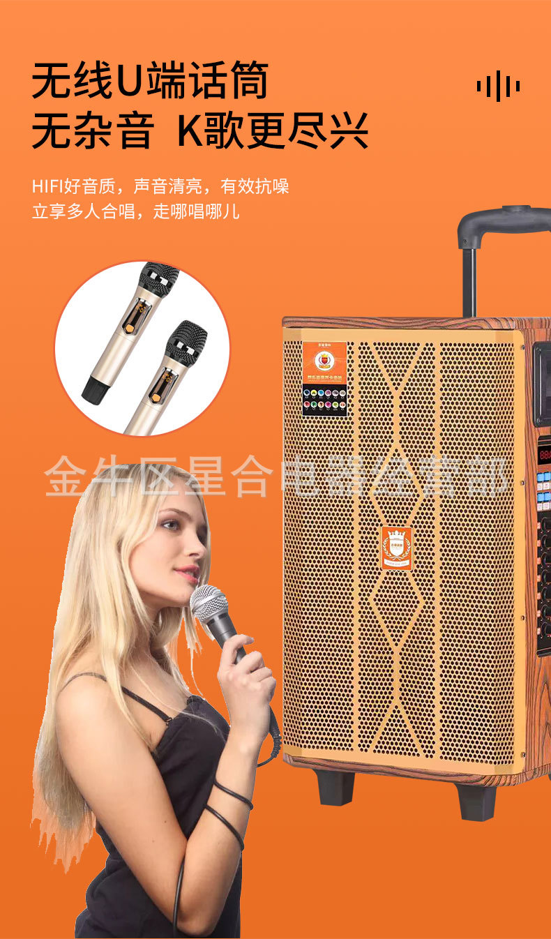 影皇蓝牙插卡便携直播声卡拉杆广场舞音响12寸户外宣传叫卖播报