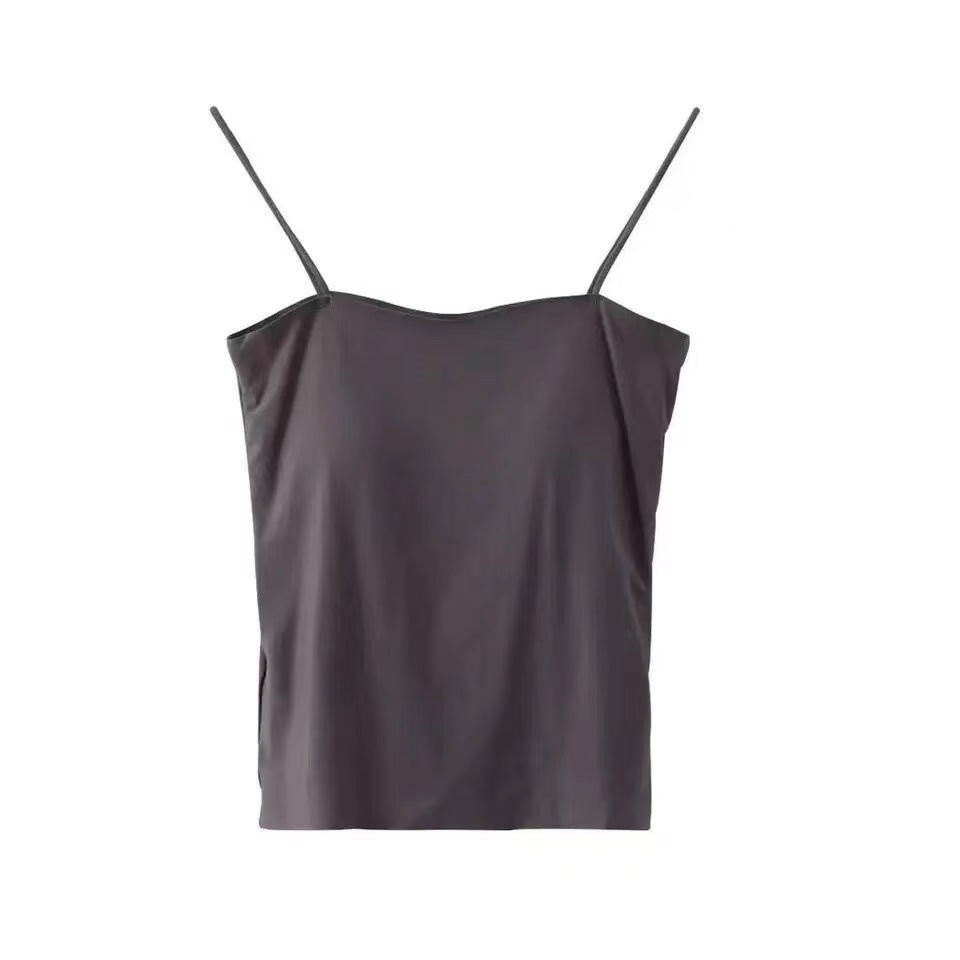 1806 Solid Color Camisole Women's Fixed Chest Pad Outerwear Top Thin Tube Top without Steel Ring Thin Strap Underwear Long