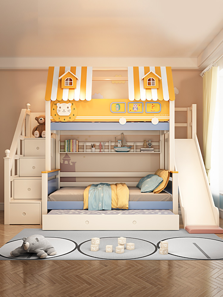 儿童床树屋上下床双层床全实木上下铺组合城堡公主滑梯高低子母床