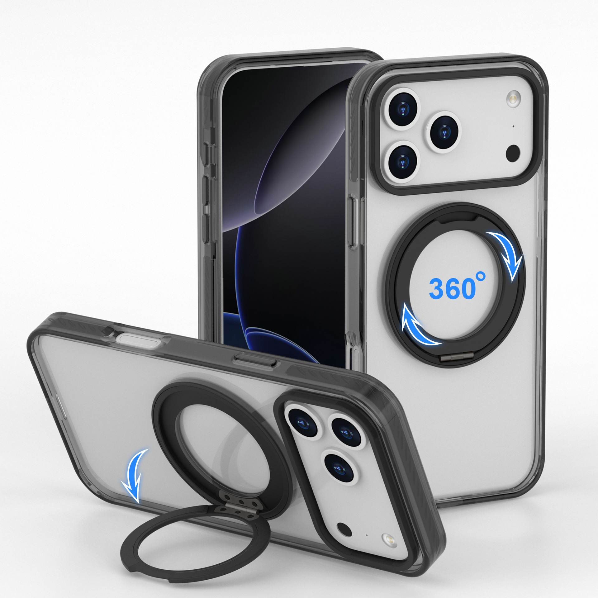 适用于苹果iphone17手机壳磁吸防摔透明360度旋转带支架iphone16