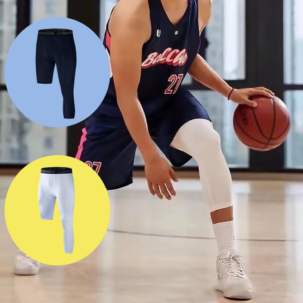 新款长短不对称运动紧身裤nba同款七分裤男篮球训练打底裤健身裤