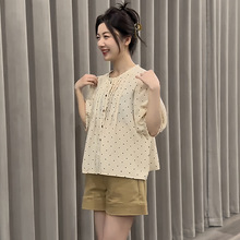 韩版减龄蕾丝花边波点短袖衬衫女2024夏新款高级感显瘦泡泡袖小衫