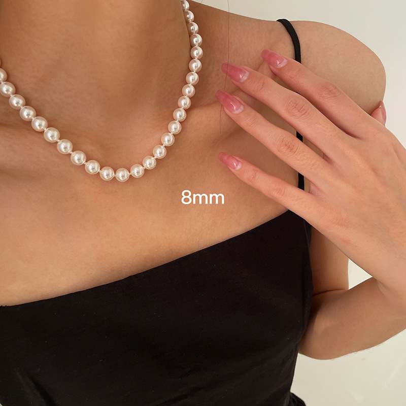 Ni Ni Same Style Retro French Knotted Perfect Circle Strong Light Shijia Pearl Necklace Classic All-Match Necklace S925 Silver