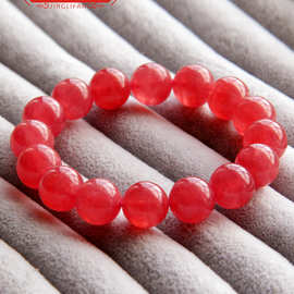 天然红色水晶冰种红纹石手链高冰高红手串简约时尚饰品礼物送闺蜜