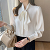 2023 Spring new pattern white bow Ribbon shirt Long sleeve Chiffon Ultra cents Western style shirt Occupation jacket