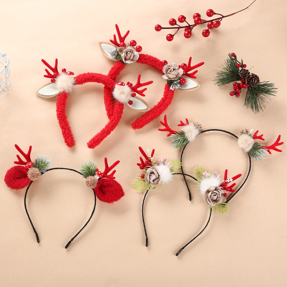 Cross-Border Hot Bell Christmas Antlers Headband Christmas Simple Decorative Headdress Cute Elk Antler Headband