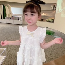 女童裙子夏装2024女宝宝雪纺蛋糕裙韩系中小童洋气薄款飞袖公主裙