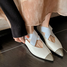 拼色平底芭蕾鞋2024春季新款chic低跟单鞋交叉带玛丽珍女鞋子