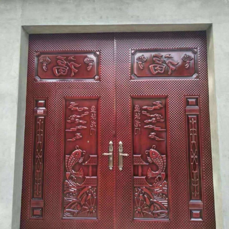 农村大铁门烤漆铁门庭院大门双开门仿铜拉丝大门进院大门乡村大门