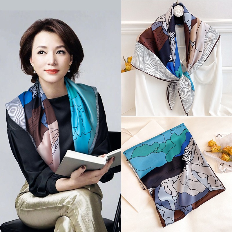 董卿同款真丝丝巾骏马素绉缎真丝方巾杭州桑蚕丝时尚围巾长巾批发