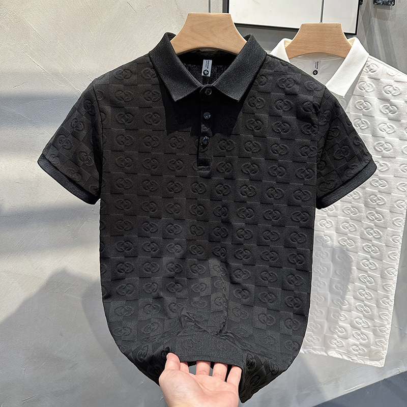 欧货时尚轻奢提花休闲polo衫男士夏季舒适新款透气青年短袖上衣男