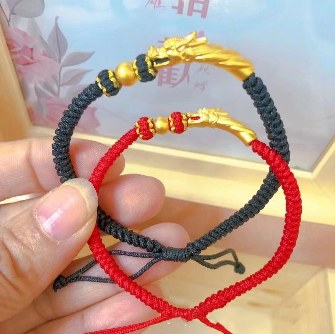 999足金5d无氰霸气龙头手链转运珠情侣编织手串24k黄金一件批发
