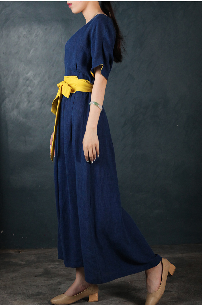 有山棉麻夏季色织丝麻连衣裙文艺复古女装气质显瘦长裙收腰210431