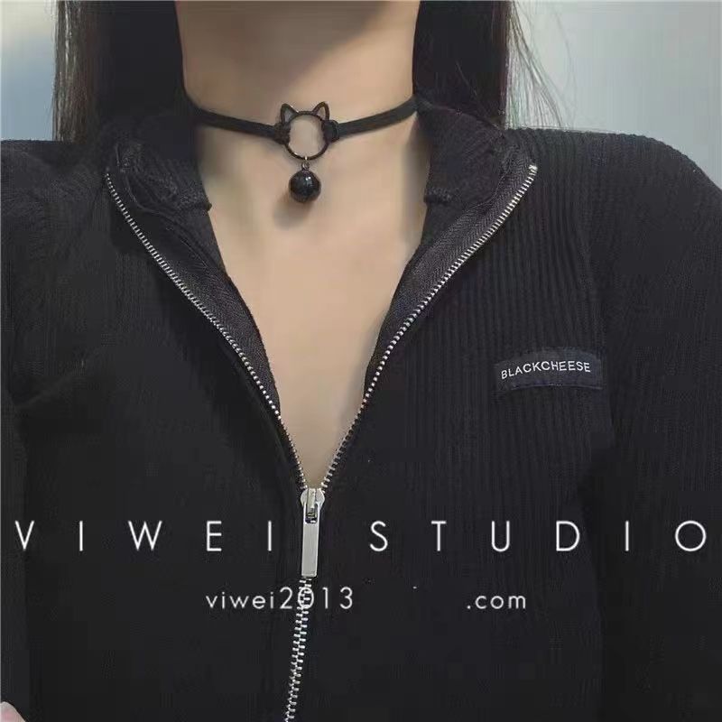 甜酷辣妹铃铛猫~暗黑系猫咪锁骨链学生项链颈带项圈脖饰品choker