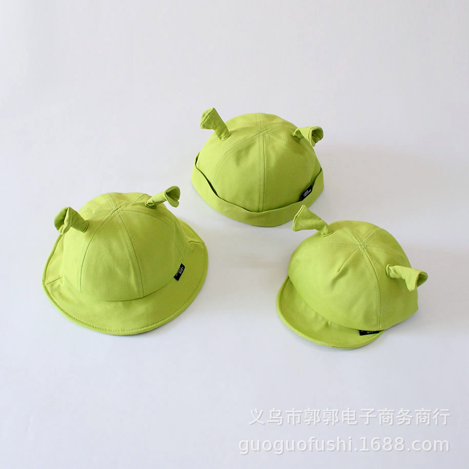 网红痞幼同款儿童可爱绿色渔夫帽南女童纯色耳朵瓜皮帽软顶遮阳帽
