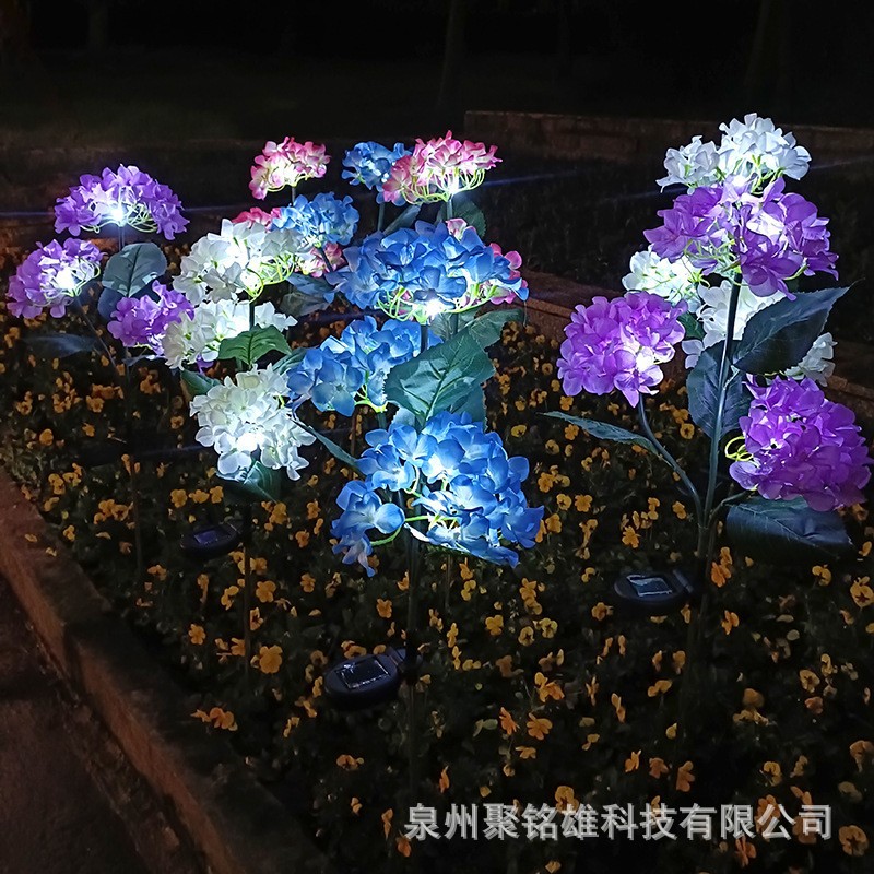 现货太阳能绣球花灯 led仿真花灯 3头花园绣球装饰灯家居庭院装饰