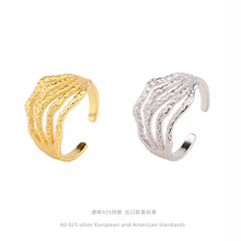 s925纯银韩版时尚创意个性不规则凹凸形开口戒指气质潮流经典指环