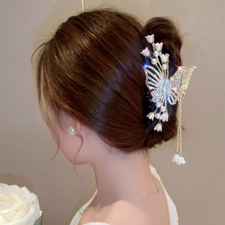 花朵蝴蝶流苏发夹女高级感大号后脑勺抓夹盘发鲨鱼夹发饰春夏新款