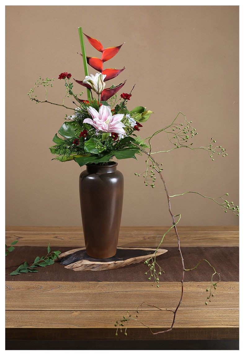 剑山陶瓷花瓶中式室内插花花器中华花艺瓶花黑色柳瓶中号简约