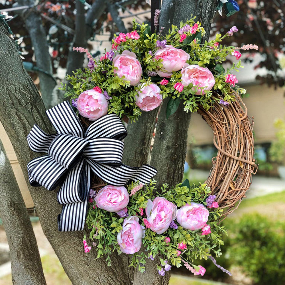 牡丹花环野花仿真花花环前门日常家居装饰母亲节礼物春夏花环新品