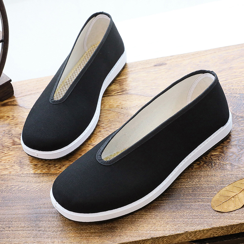 老北京布鞋中老年圆口布鞋加厚底防滑耐磨男鞋表演出功夫鞋批发