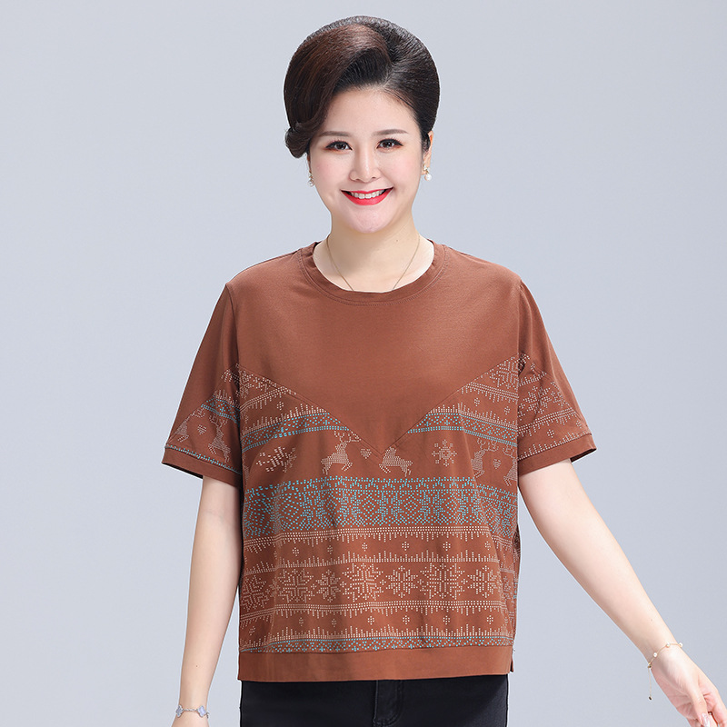 妈妈装夏装短袖t恤200斤大码女装纯色棉t恤圆领休闲半袖新款-阿里巴巴