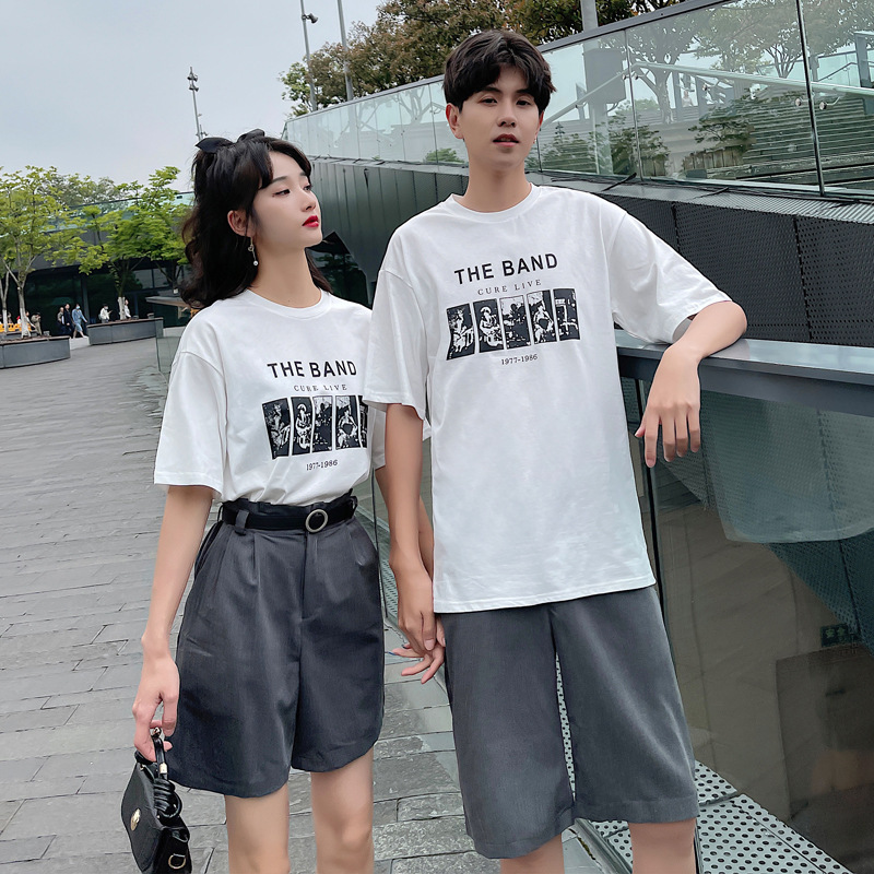 Trendy Couple Wear Summer Wear Suit Same Color Fabric Short Sleeve T-shirt Ins Super Hot Your T-shirt and My Dress