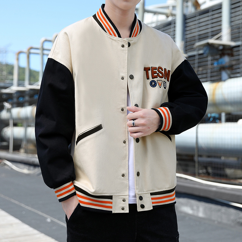 国潮毛巾绣棒球服外套男士潮牌痞帅春秋季港风宽松上衣飞行员夹克