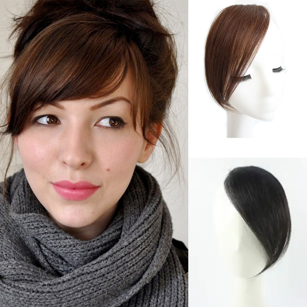 斜刘海假发片女真发自然无痕隐形网红加长两侧偏分假刘海留海发片