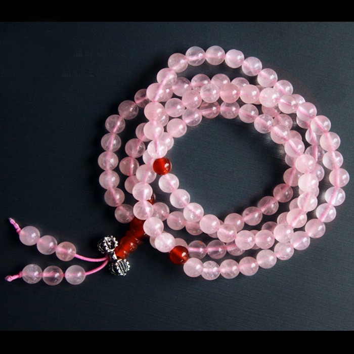 天然粉晶108颗佛珠手链 多圈粉晶手串 108粒粉水晶手链-阿里巴巴