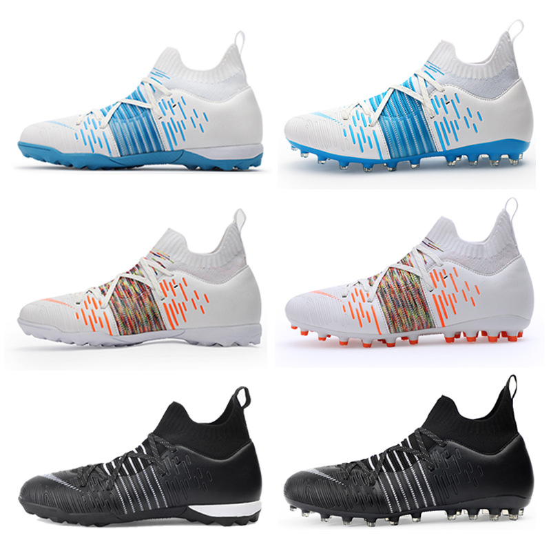 跨境新款高帮足球鞋男mg短钉成人小童tf碎钉世界杯飞织学生训练鞋