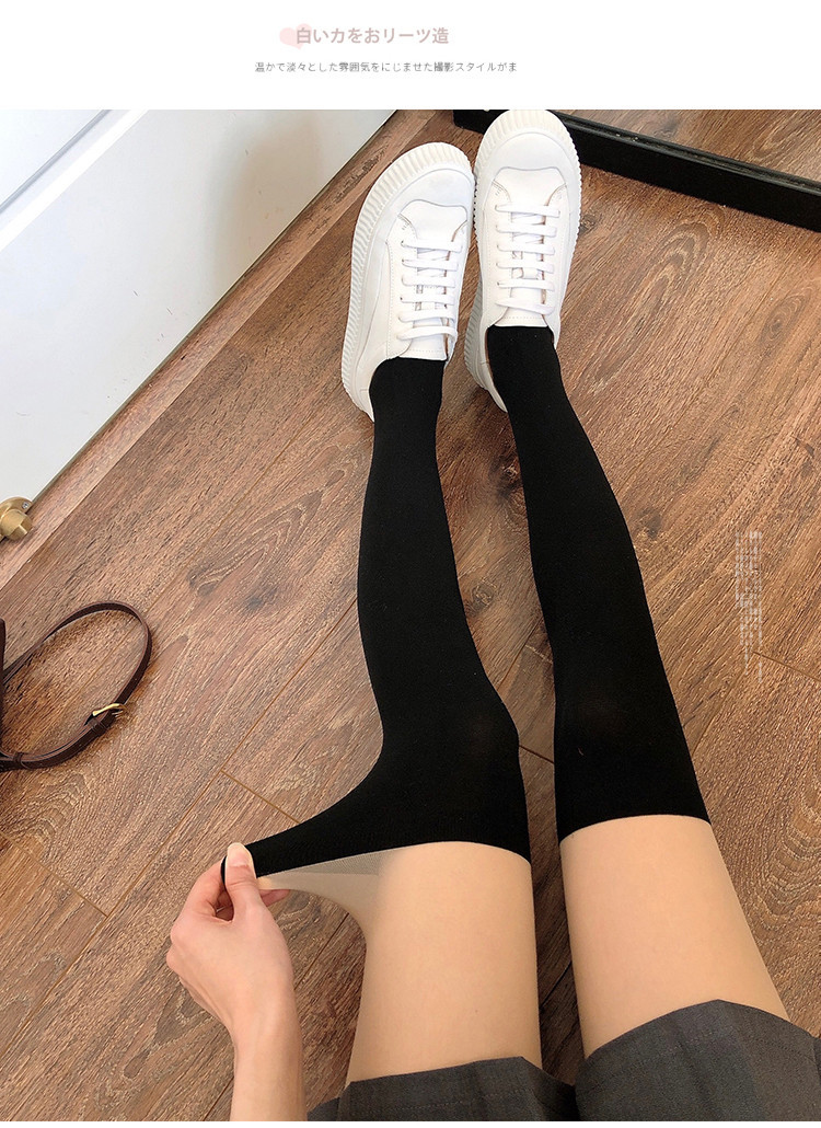 网红日系春夏薄款白色拼接假大腿过膝袜女jk黑色丝袜假小腿拼接袜