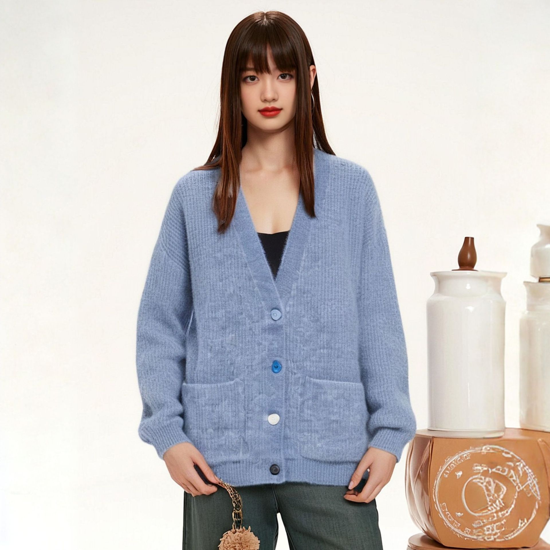 慵懒风羊驼毛毛衣2025秋冬新款毛衣外套女宽松学院风针织开衫上衣