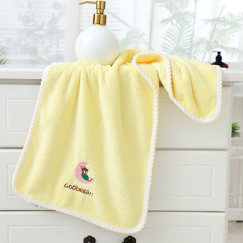 Embroidered Moon Bear Coral Velvet Edging Towels Wholesale Thickened Water-Absorbing Quick-Drying Soft Lint-Free Bath Home