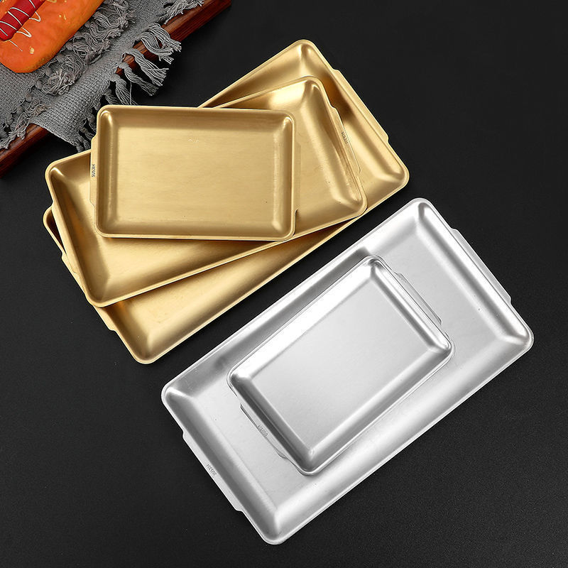 304 Thick Stainless Steel Rectangular Plate Sushi Plate Frosted Flat Plate Tray Storage Tray Korean Barbecue Plate