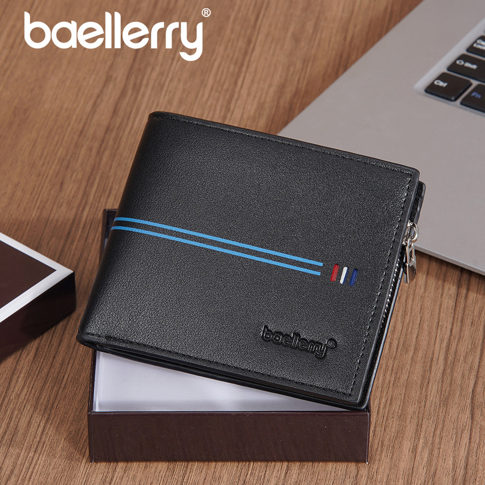 钱包男士 新款baellerry跨境横版短款彩条撞色拉链钱包钱夹wallet