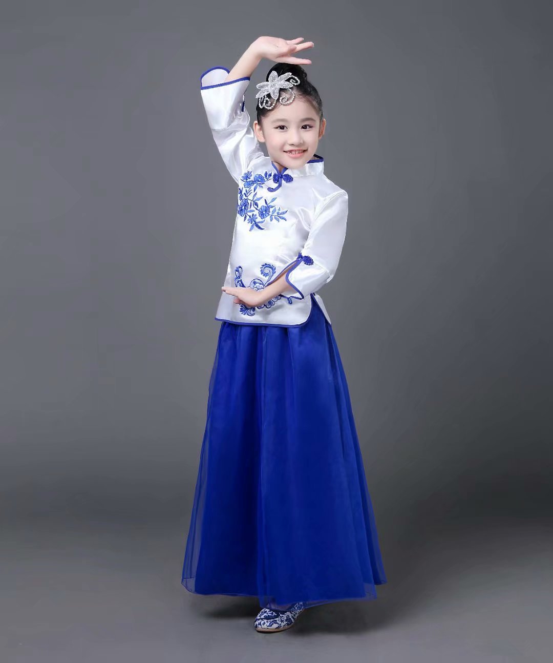 儿童青花瓷表演服中国风小学生大合唱团表演服少儿诗歌朗诵古典舞