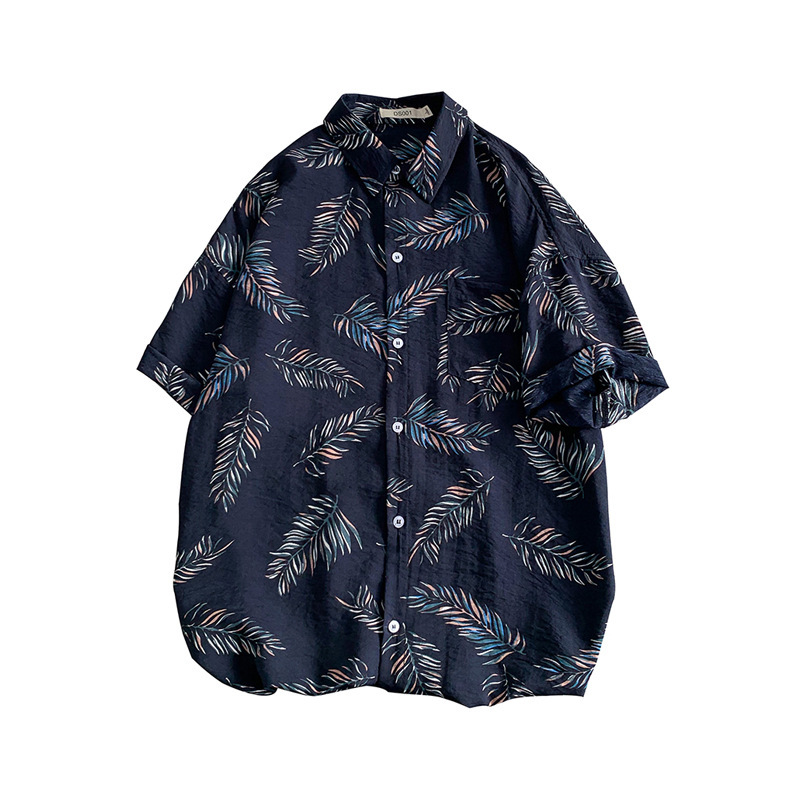 Hawaii Printed Shirt Men's Short Sleeve Loose Large Size Beach Shirt Vintage Hong Kong Style Retro Trendy Ruan Handsome Coat Men