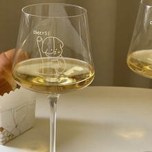 原创小奶狗玻璃高脚杯 葡萄酒杯 简约可爱法式复古风红酒杯香槟杯