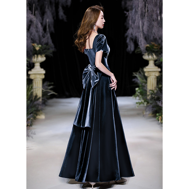 丝绒晚礼服高端2024新款长款高级感主持人女艺考宴会气质短袖礼服