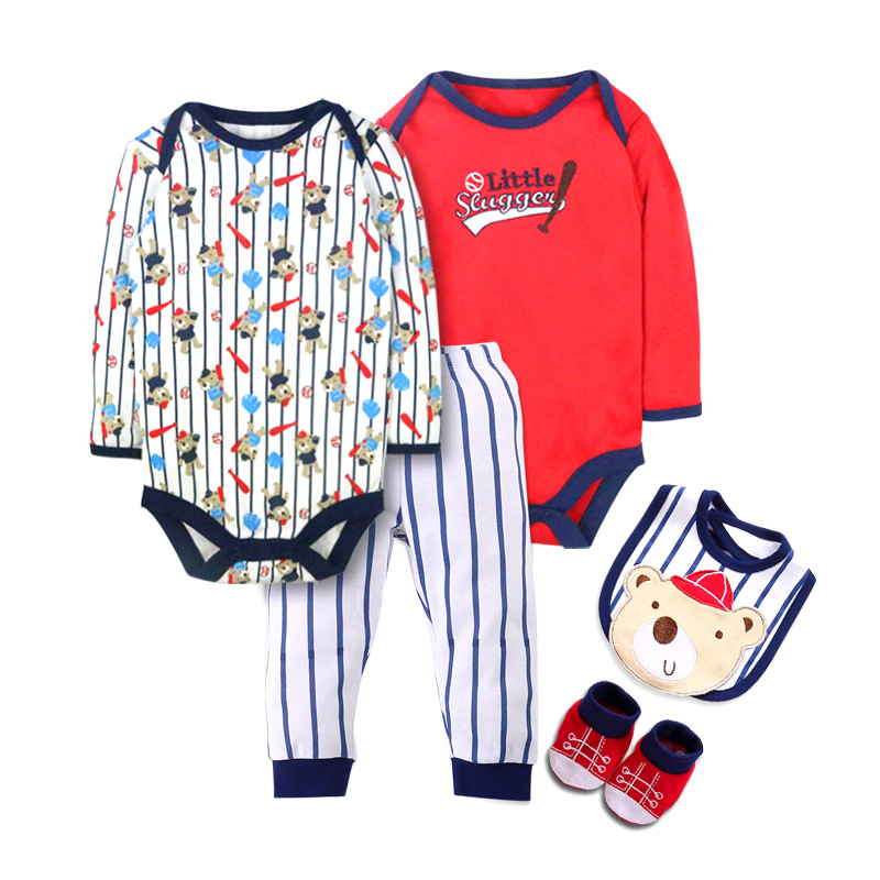 European and American Infants Children's Suit Long-Sleeve Jumpsuit Match Sets Babies Newborn Rompers Gift Set in Stock