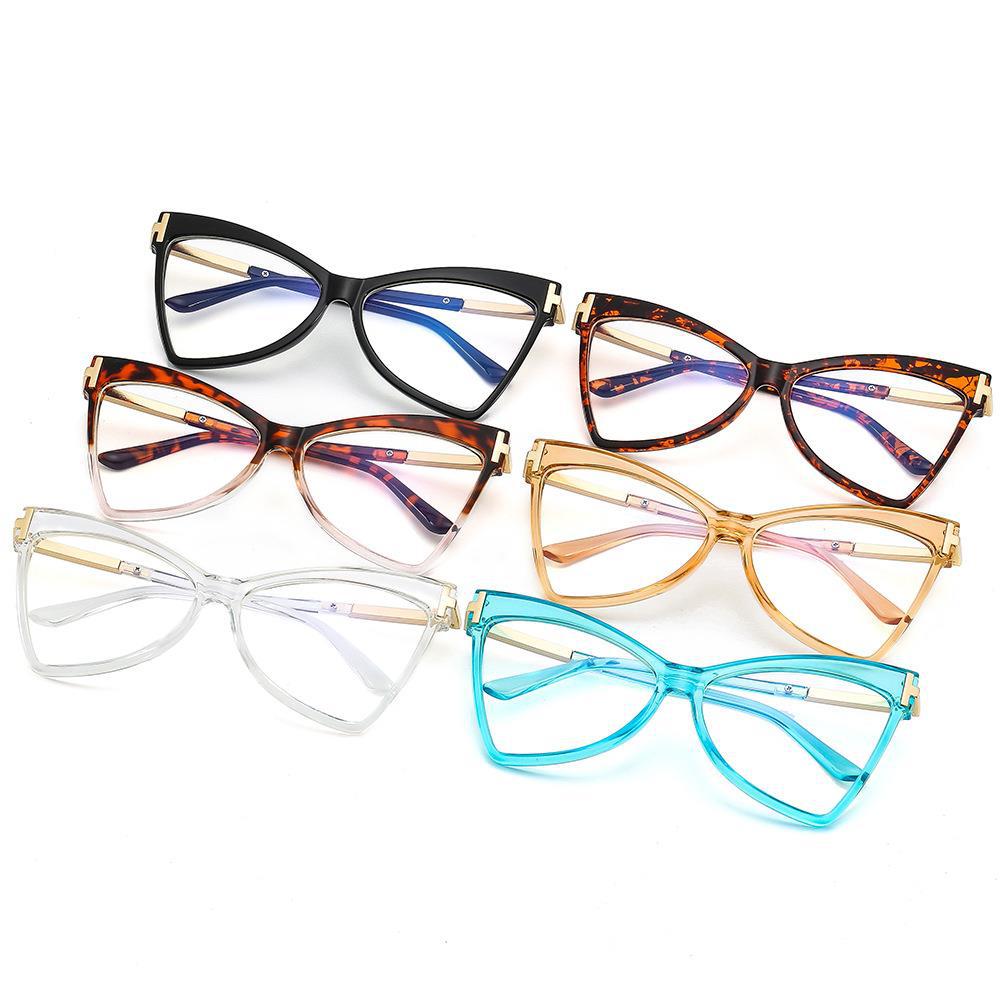 1982猫眼造型女士个性镜架t字装饰平光镜 款防蓝光眼镜可眼镜批发