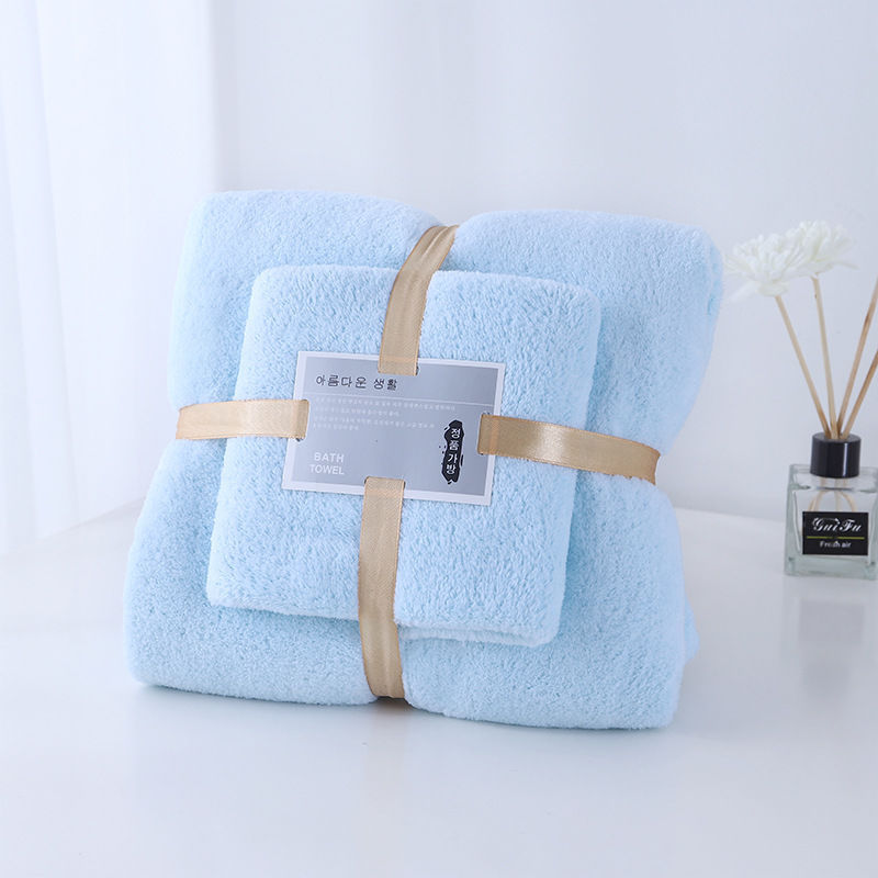 Coral Velvet Bath Towel Set Towel Trimming Thickened Gift Box Water-Absorbing Quick-Drying Combination Bath Two-Piece Set Independent Station