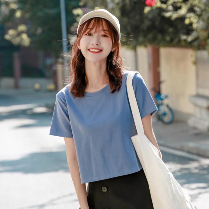 短袖t恤女夏季2021短款高腰宽松露脐上衣网红ins泫雅风潮学生女装
